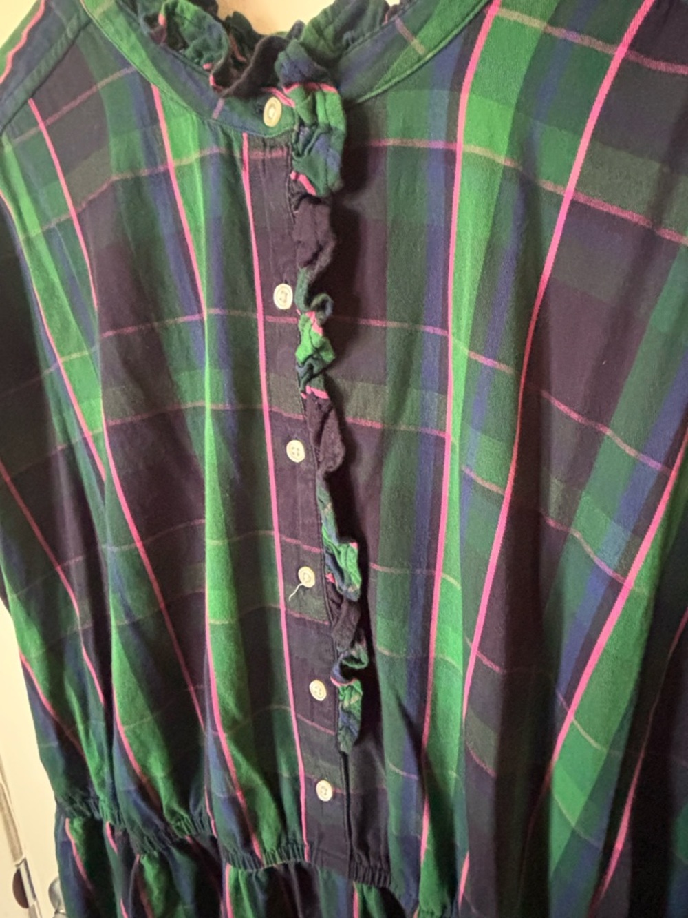 Green and Navy Plaid Button-Front Midi Dress - Picture 3 of 6